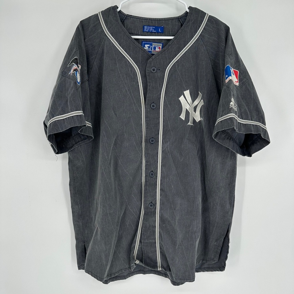 Vintage 90s Starter New York Yankees Baseball Jersey Black Faded Acid Wash Men L
